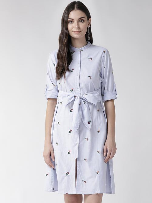 tie front striped a-line dress - 16542517 - Standard Image - 1