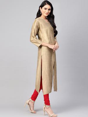 solid silk straight kurta - 16544991 - Standard Image - 2