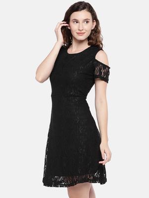 cold shoulder floral laced a-line dress - 16545188 - Standard Image - 2