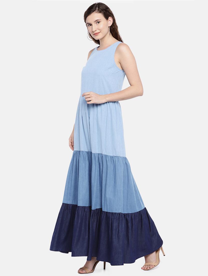 round neck color block tiered dress - 16545198 - Zoom Image - 2