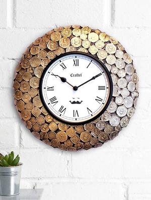 antique coin studded brass metal fitted decorative wall clock - 16545668 - Standard Image - 2