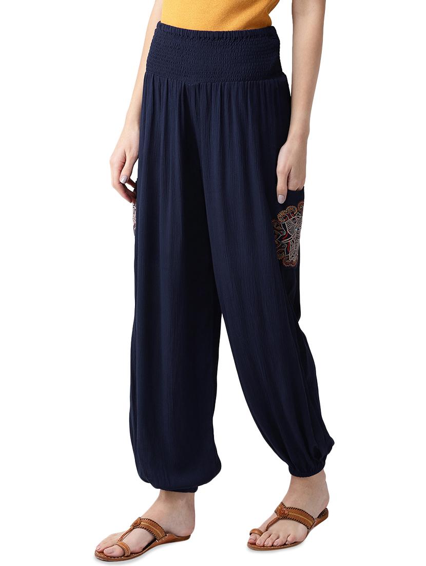 smocked waist solid trousers - 16545729 - Zoom Image - 2