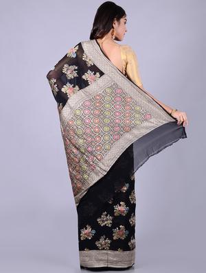 floral banarasi saree with blouse - 16545773 - Standard Image - 2