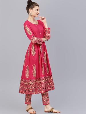 fuchsia cotton kurta pant set - 16546088 - Standard Image - 2