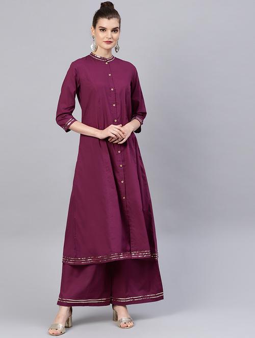 solid kurta palazzo set - 16546093 - Standard Image - 1