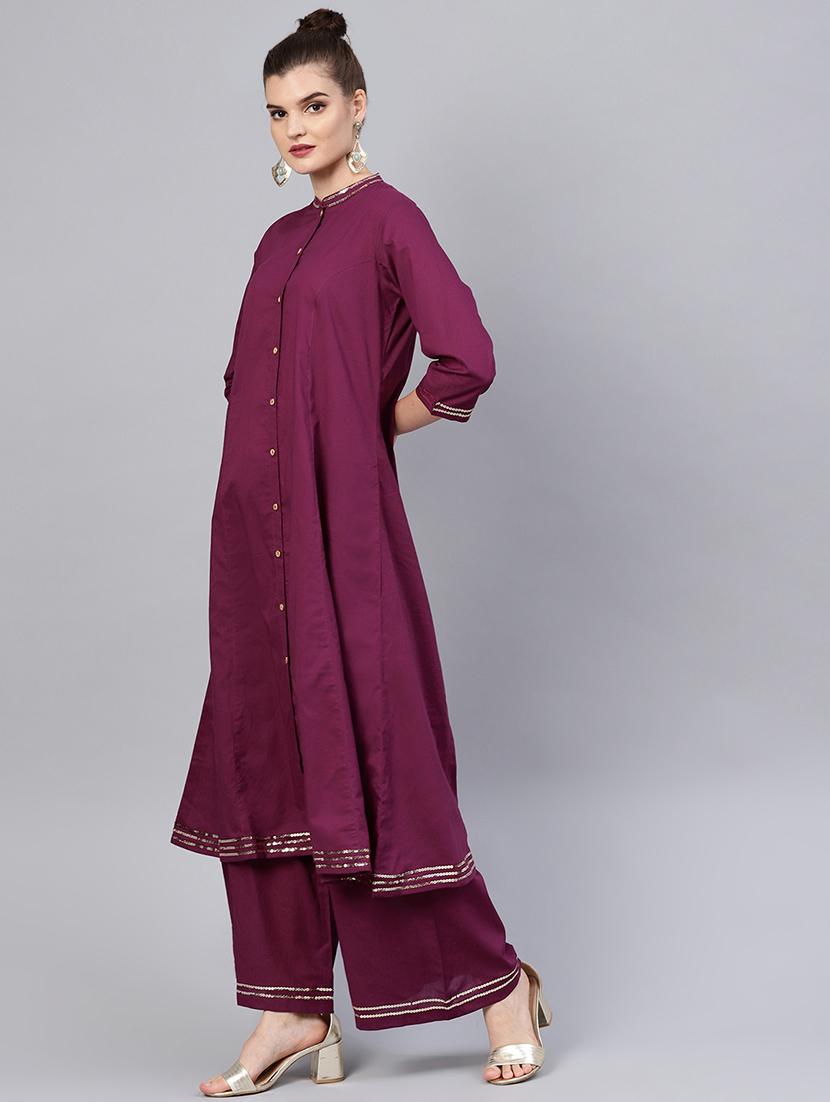 solid kurta palazzo set - 16546093 - Zoom Image - 2