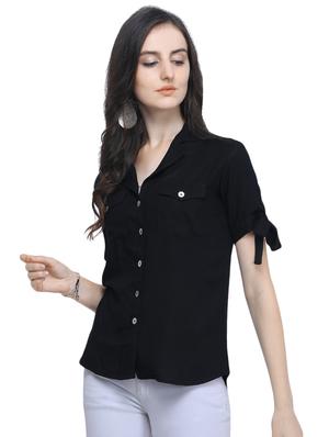 tie up sleeved lapel neck shirt - 16547011 - Standard Image - 2