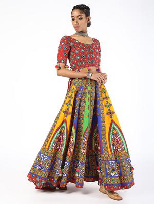 multi colored cotton flared lehenga - 16547268 - Standard Image - 2