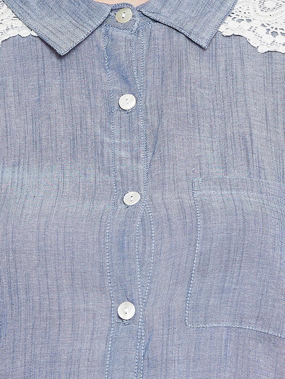 roll up sleeved contrast lace denim shirt - 16548936 - Zoom Image - 5