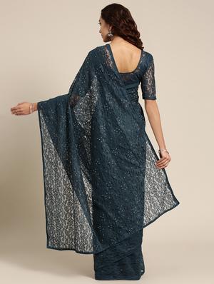 solid net saree with blouse - 16549464 - Standard Image - 2
