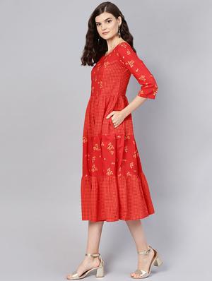 round neck gathered a-line dress - 16549654 - Standard Image - 2
