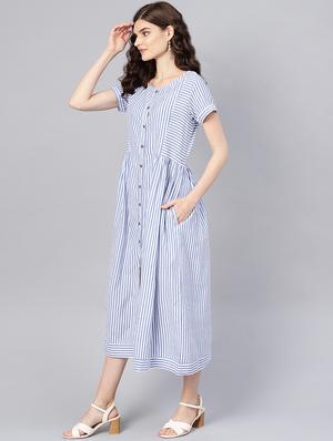 gathered striped a-line dress - 16549659 - Standard Image - 2
