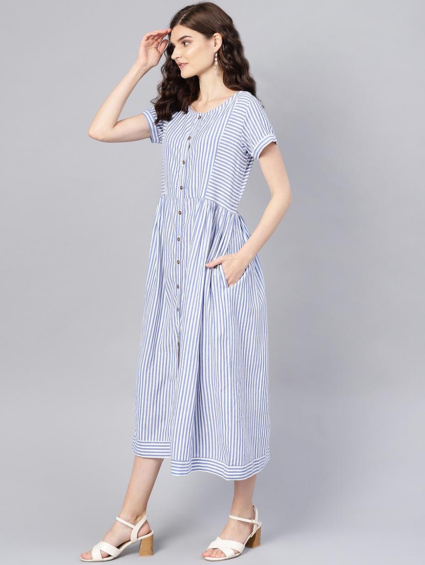gathered striped a-line dress - 16549659 - Zoom Image - 2