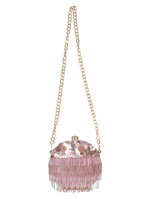 pink faux silk structured clutch - 16550299 - Standard Image - 5