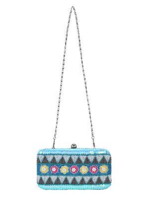 blue faux silk structured clutch - 16550303 - Standard Image - 5