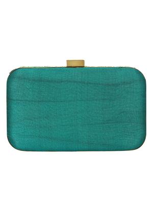 green faux silk structured clutch - 16550304 - Standard Image - 2