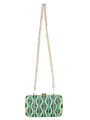 green faux silk structured clutch - 16550304 - Standard Image - 5