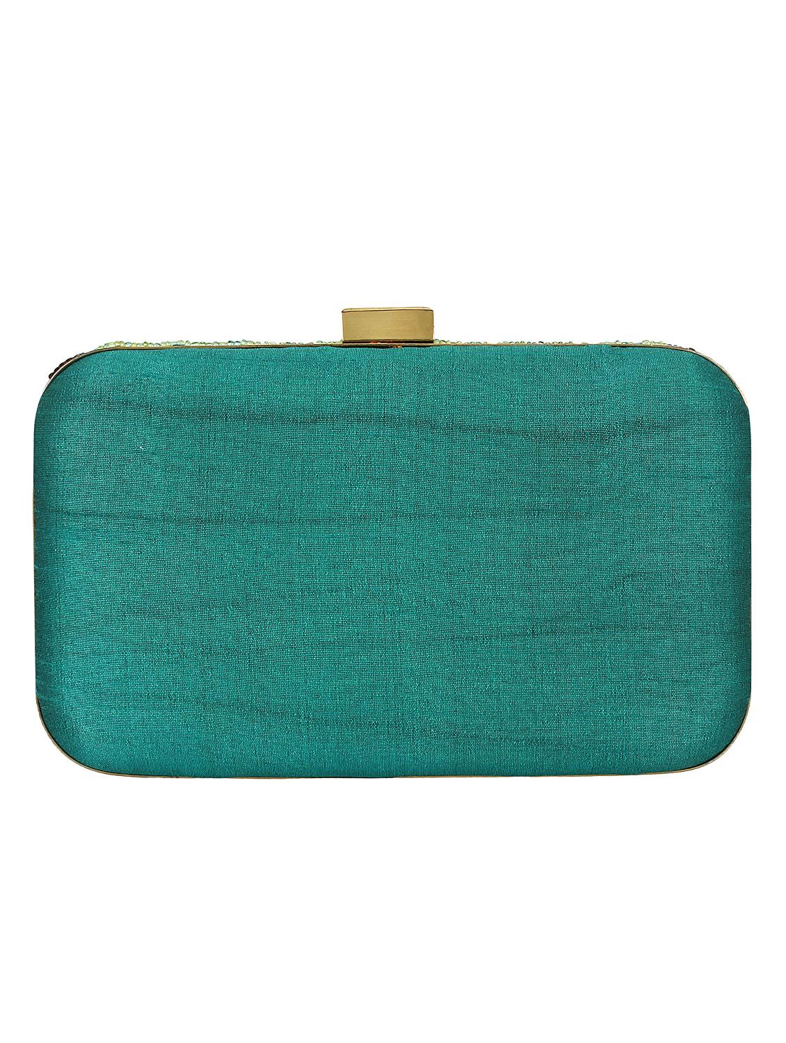 green faux silk structured clutch - 16550304 - Zoom Image - 2
