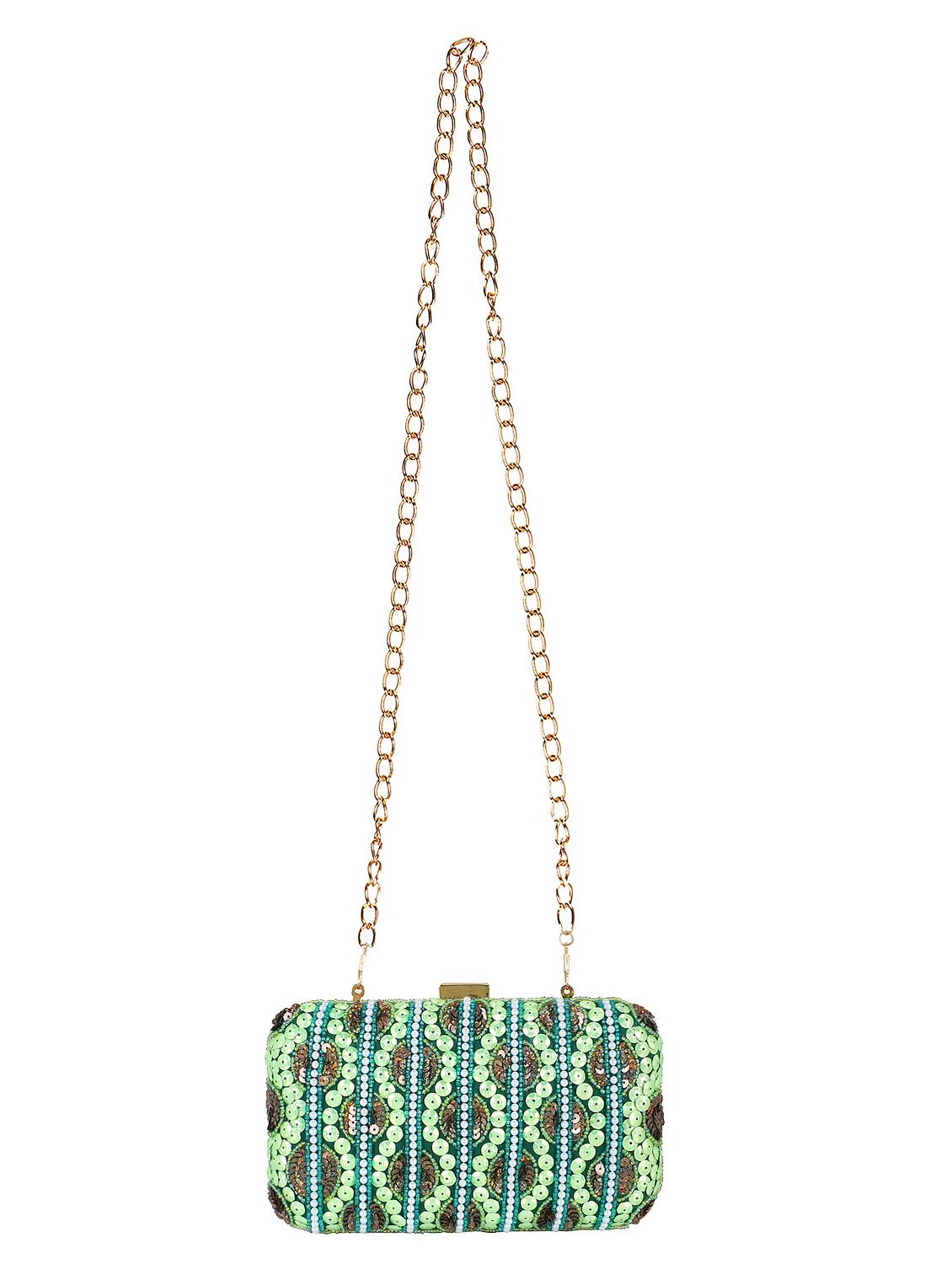 green faux silk structured clutch - 16550304 - Zoom Image - 5