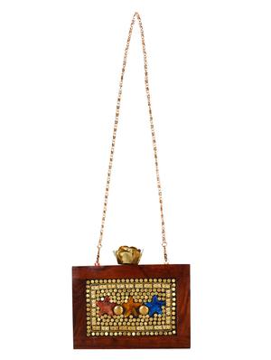 brown wood structured clutch - 16550305 - Standard Image - 5