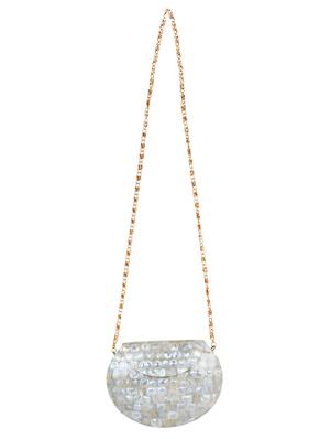 white metal structured clutch - 16550309 - Standard Image - 5