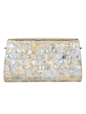 white metal structured clutch - 16550311 - Standard Image - 2