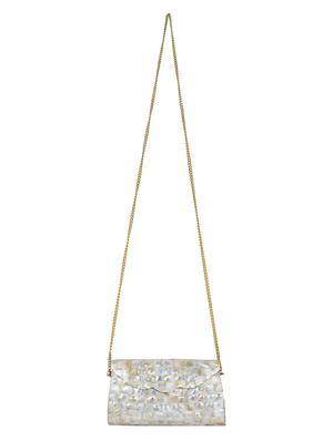 white metal structured clutch - 16550311 - Standard Image - 5
