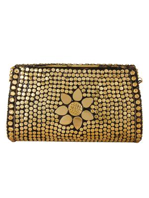 gold metal structured clutch - 16550313 - Standard Image - 2