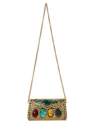 gold metal structured clutch - 16550314 - Standard Image - 5
