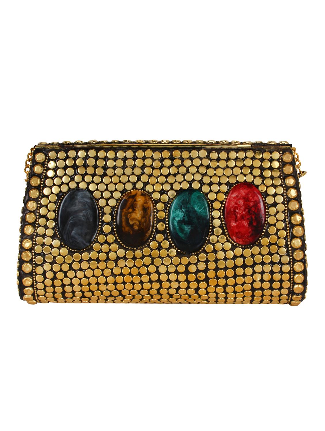 gold metal structured clutch - 16550314 - Zoom Image - 2