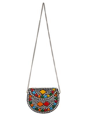 silver metal structured clutch - 16550315 - Standard Image - 5