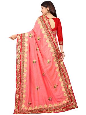 pink silk blend embroidered saree with blouse - 16550700 - Standard Image - 2