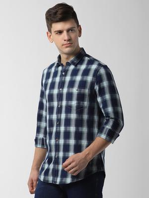 navy blue checkered casual shirt - 16551296 - Standard Image - 2