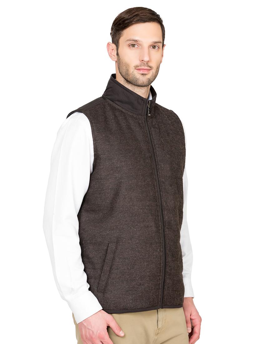 brown solid casual jacket - 16551656 - Zoom Image - 2