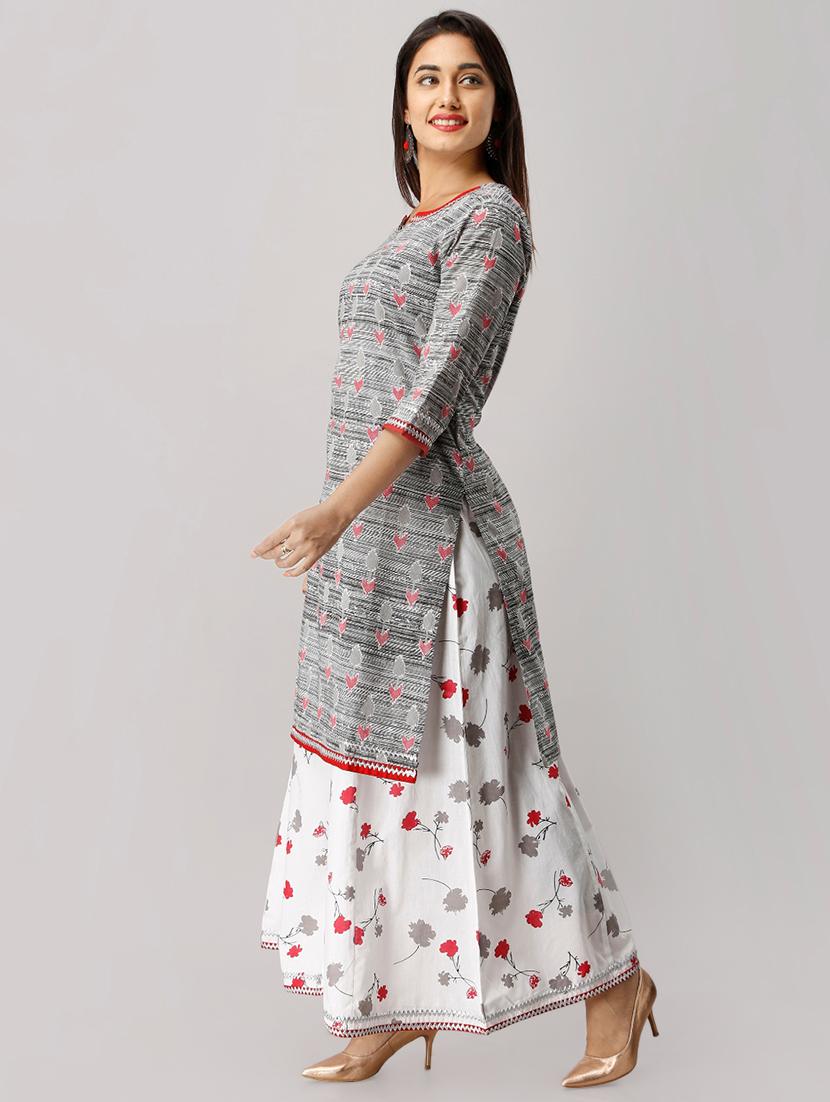 printed kurta with palazzo set - 16552063 - Zoom Image - 2