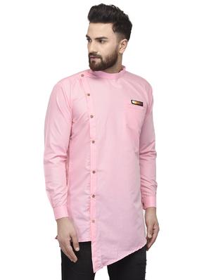 pink solid asymmetric short kurta - 16553193 - Standard Image - 2