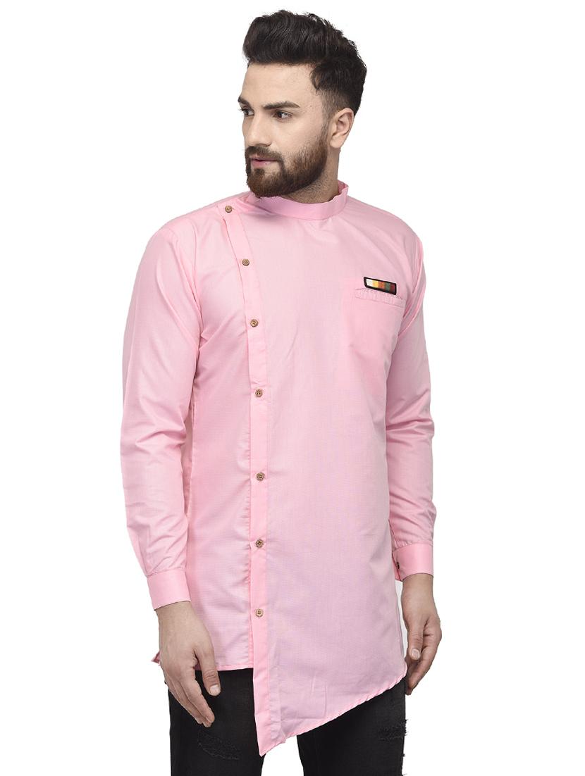 pink solid asymmetric short kurta - 16553193 - Zoom Image - 2