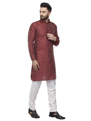 maroon printed kurta pyjama set - 16553525 - Standard Image - 2