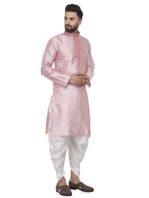 pink dupion dhoti kurta set with embroidered neckline - 16553546 - Standard Image - 2