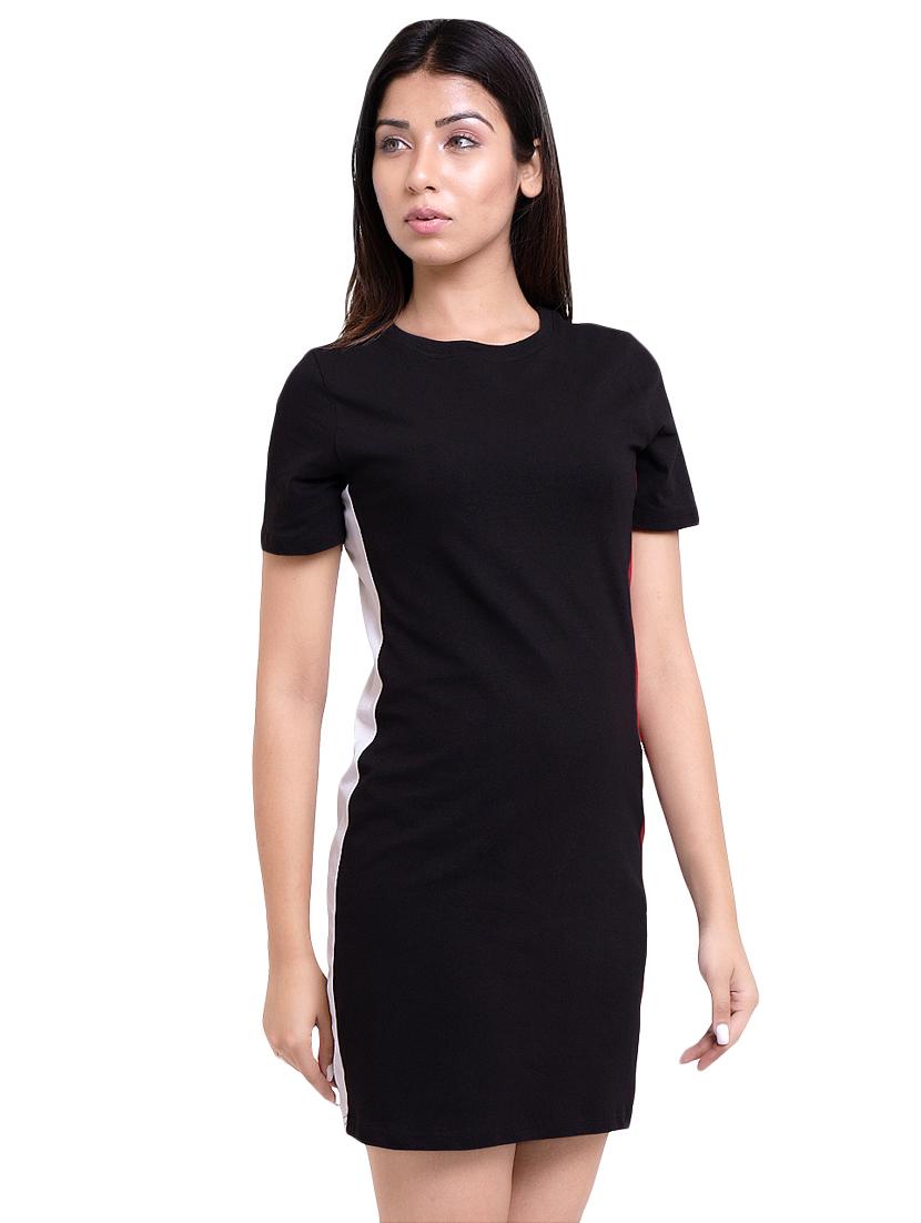 contrast taped round neck sheath dress - 16553959 - Zoom Image - 2