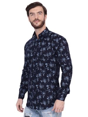 navy blue floral print casual shirt - 16554895 - Standard Image - 2
