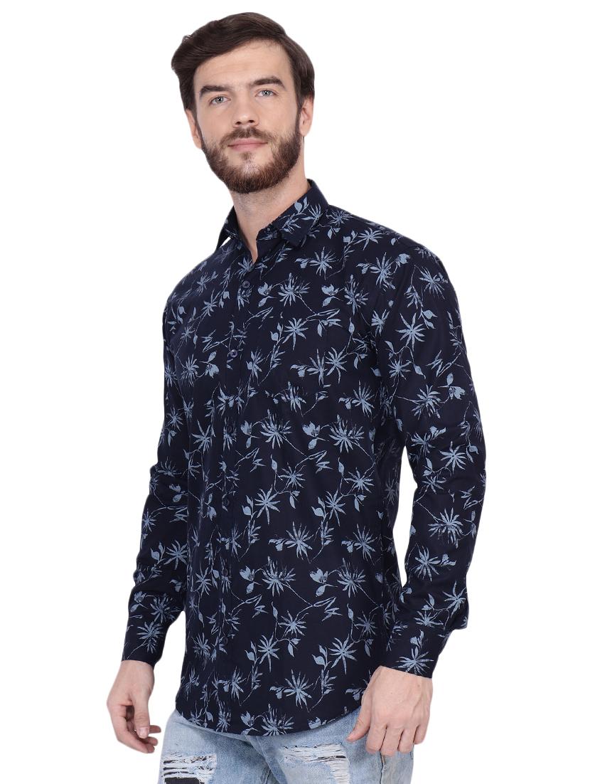 navy blue floral print casual shirt - 16554895 - Zoom Image - 2