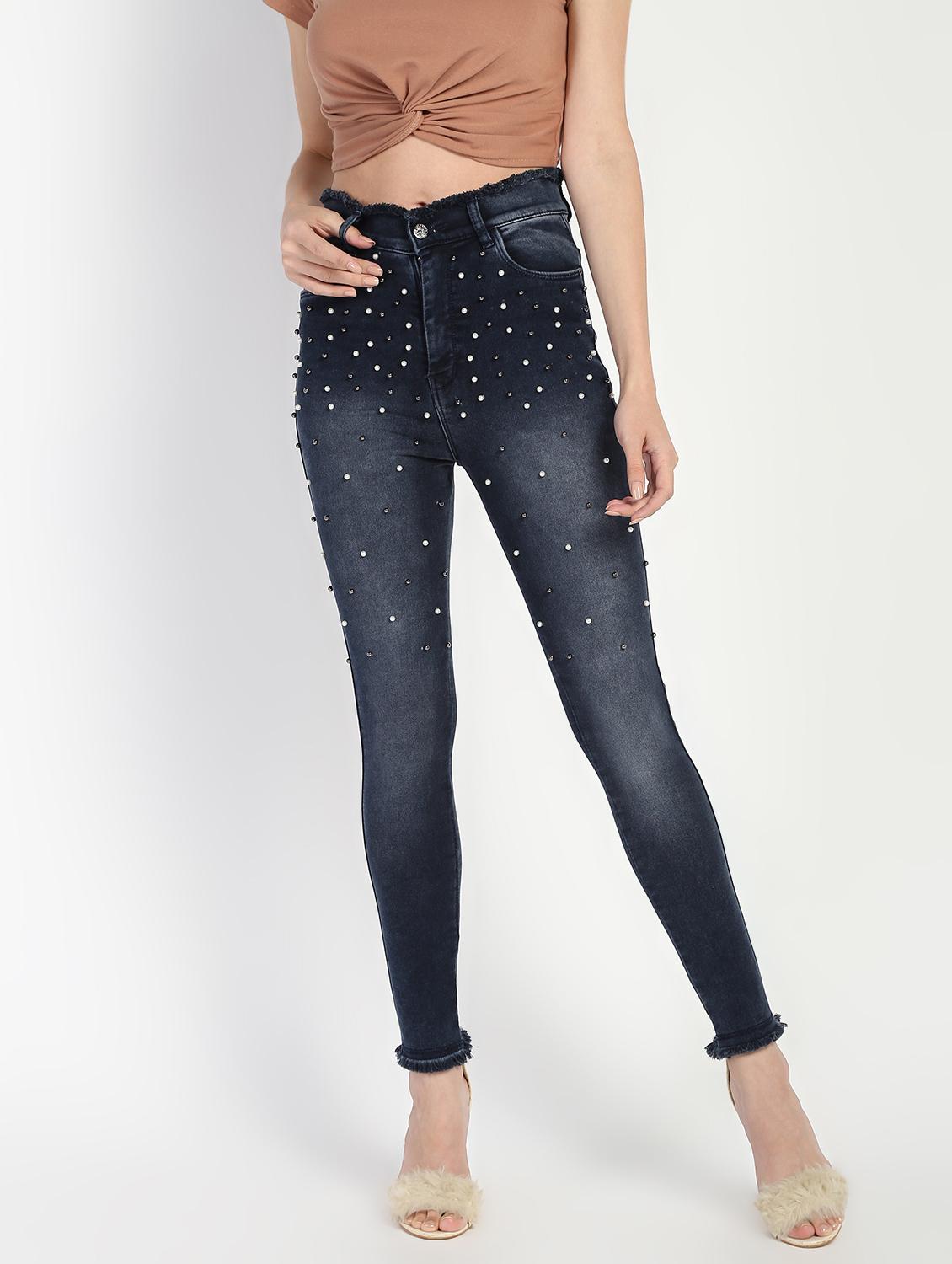 embellished detail frayed jeans - 16554955 - Zoom Image - 2