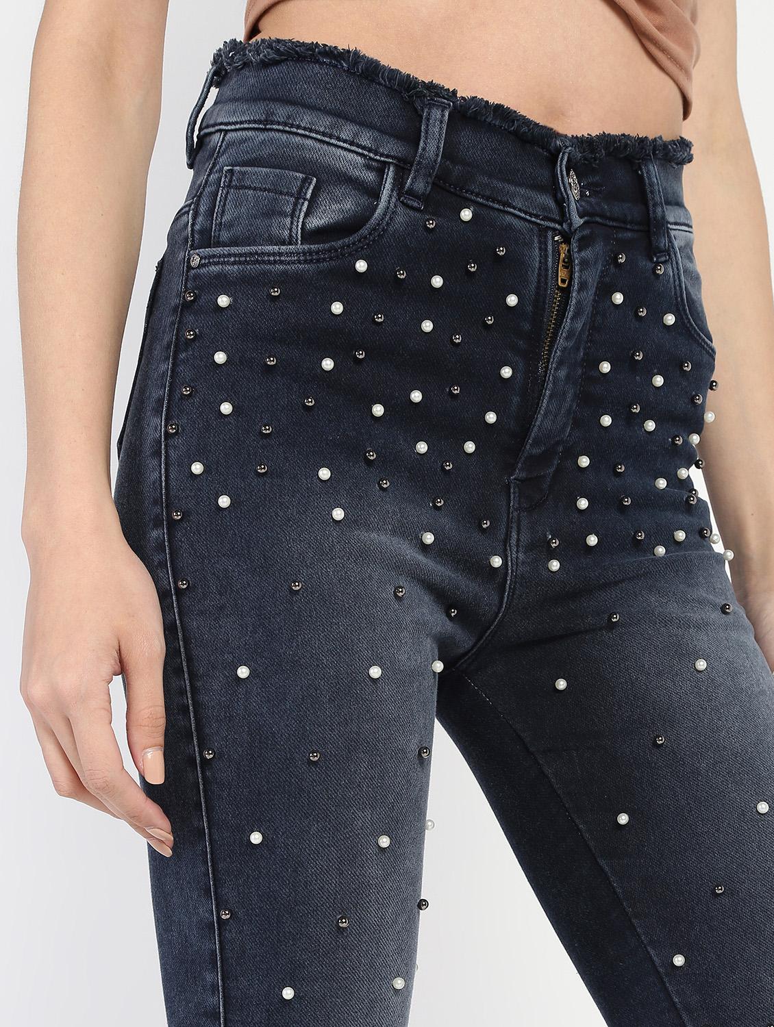 embellished detail frayed jeans - 16554955 - Zoom Image - 5