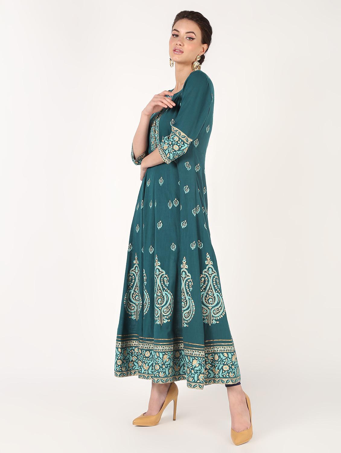 block printed anarkali kurta with dupatta set - 16556746 - Zoom Image - 2