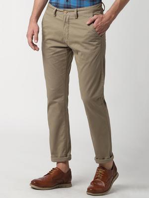 beige solid chinos - 16557599 - Standard Image - 2