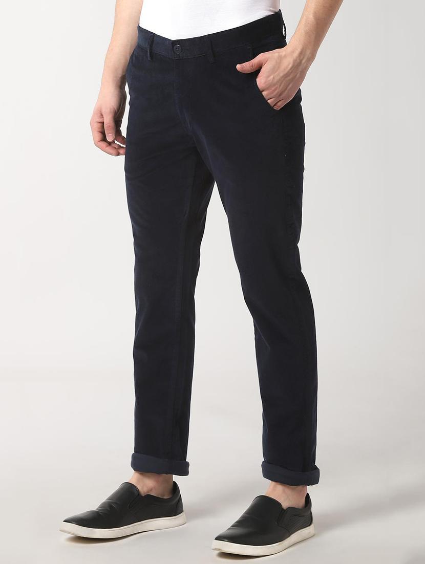 navy blue solid chinos - 16557623 - Zoom Image - 2