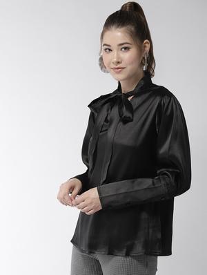 tie up neck long sleeved top - 16558145 - Standard Image - 2