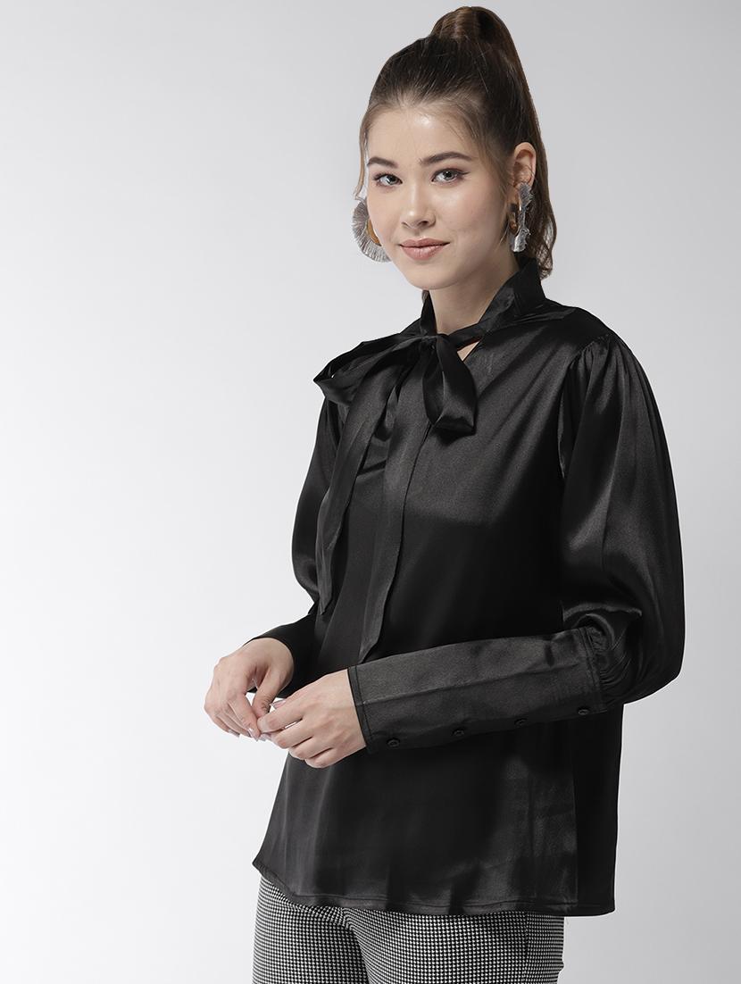 tie up neck long sleeved top - 16558145 - Zoom Image - 2