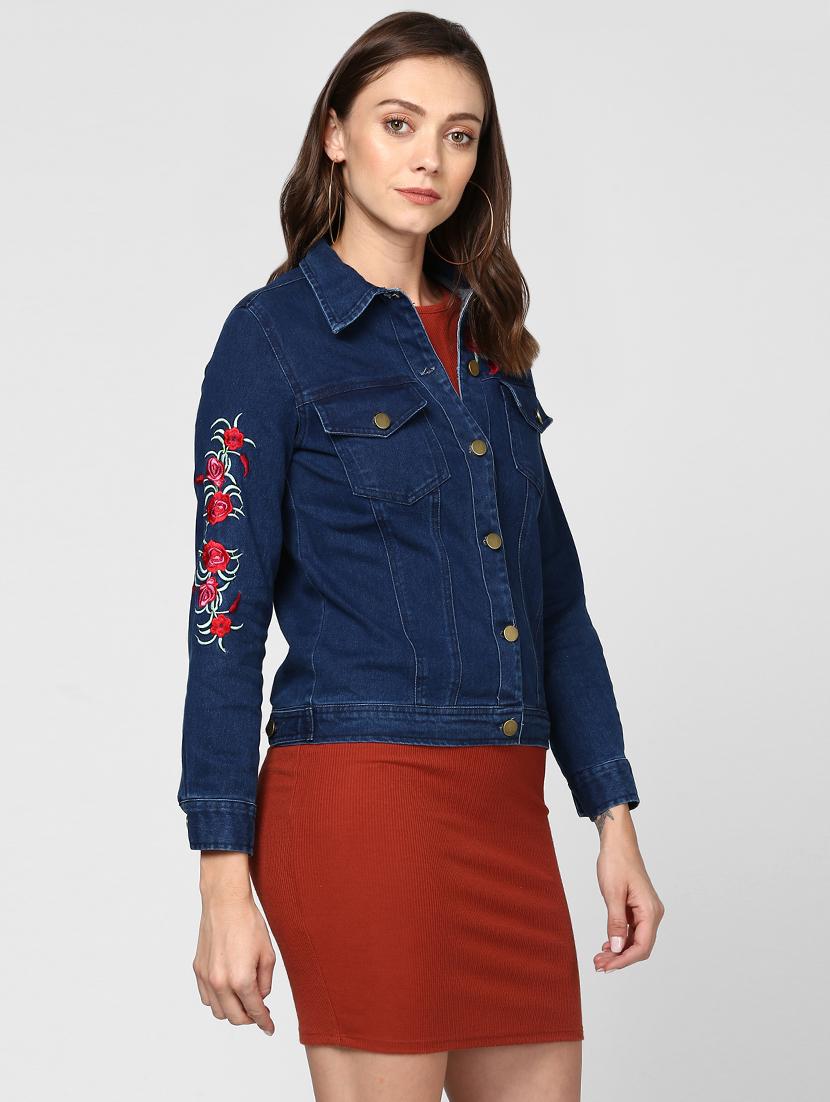 embroidered detail denim jacket - 16558193 - Zoom Image - 2